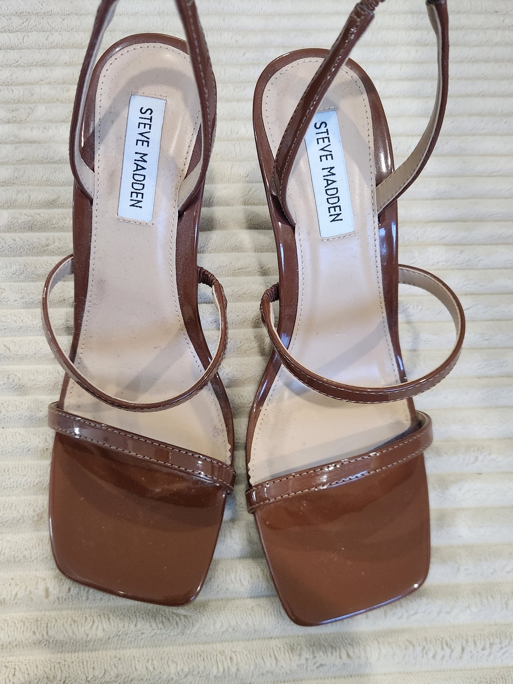Steve Madden Patent Brown Square-Toe Strappy Heels